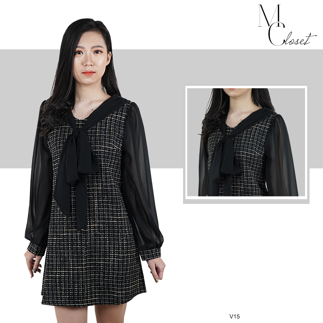 Váy Dạ Đen Tay Voan